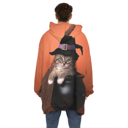 Halloween Cute Witch Cat Print Hoodie Blanket