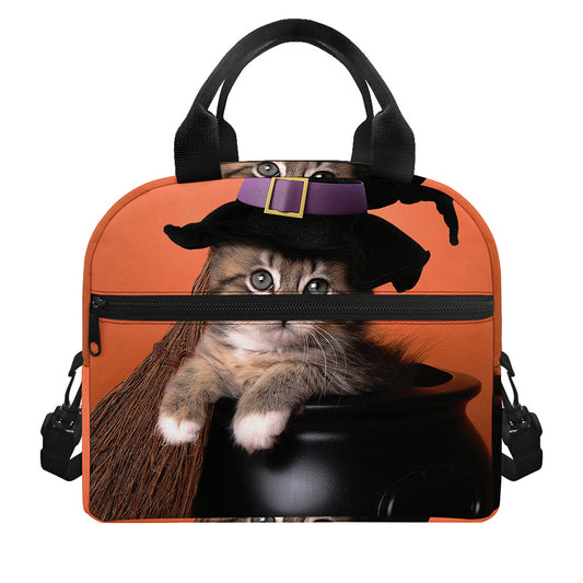 Halloween Cute Witch Cat Print Insulated Lunch Bag