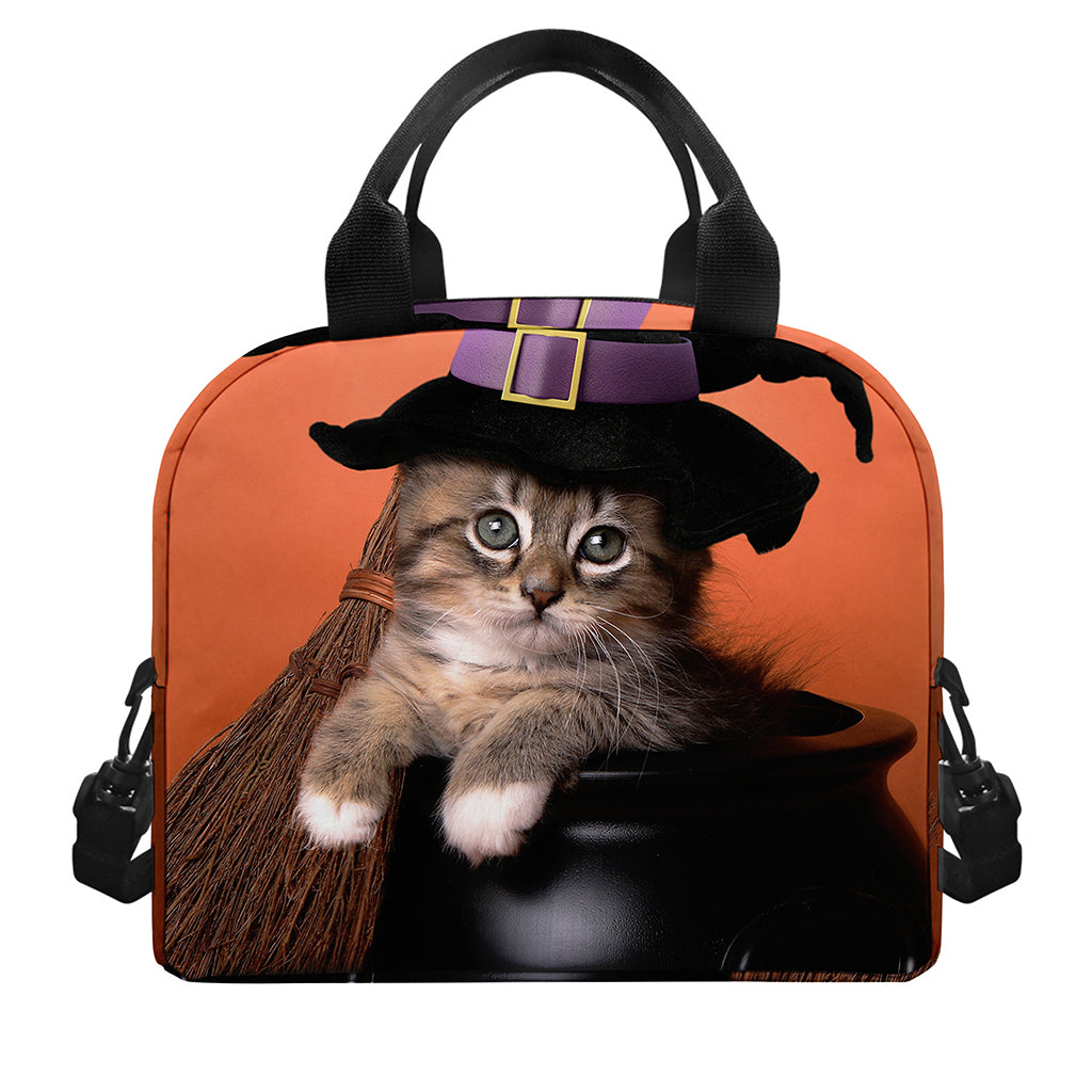 Halloween Cute Witch Cat Print Insulated Lunch Bag