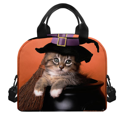 Halloween Cute Witch Cat Print Insulated Lunch Bag