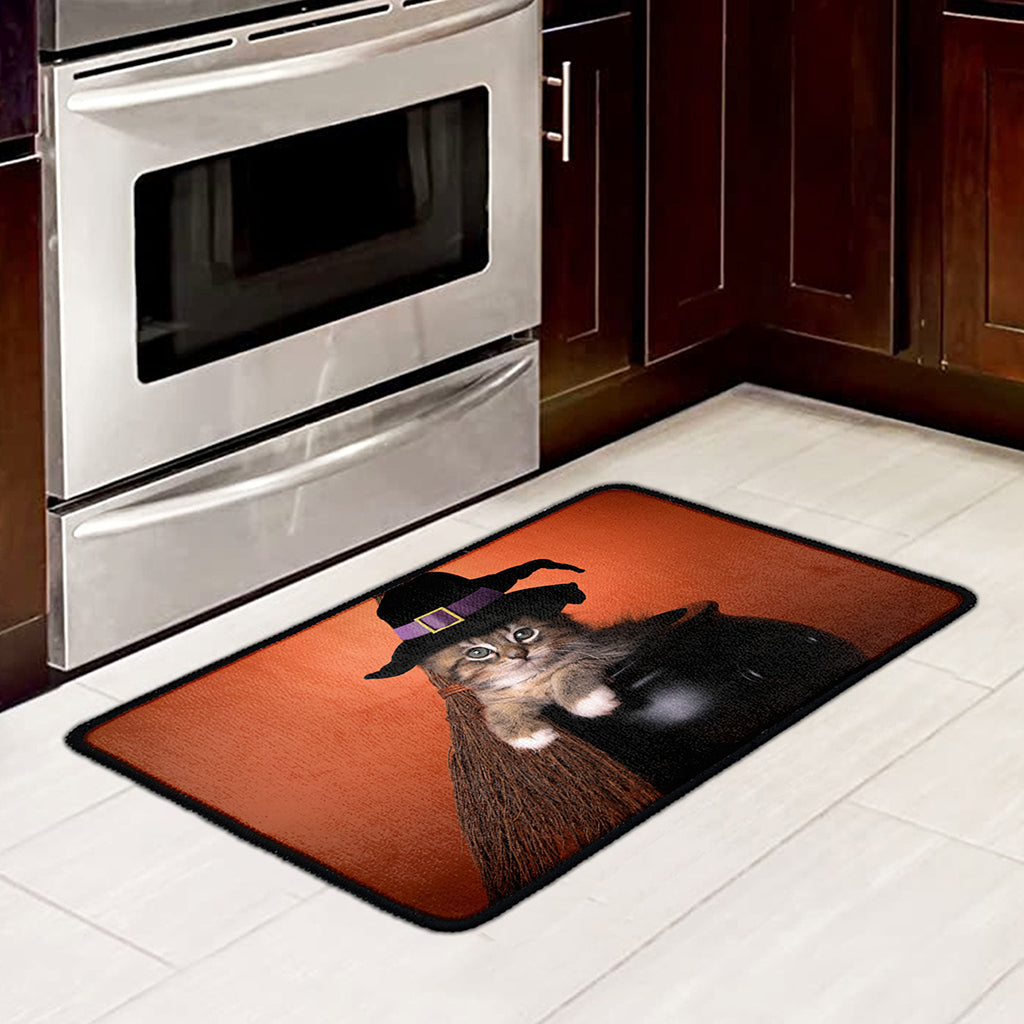 Halloween Cute Witch Cat Print Kitchen Mat