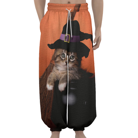 Halloween Cute Witch Cat Print Lantern Pants