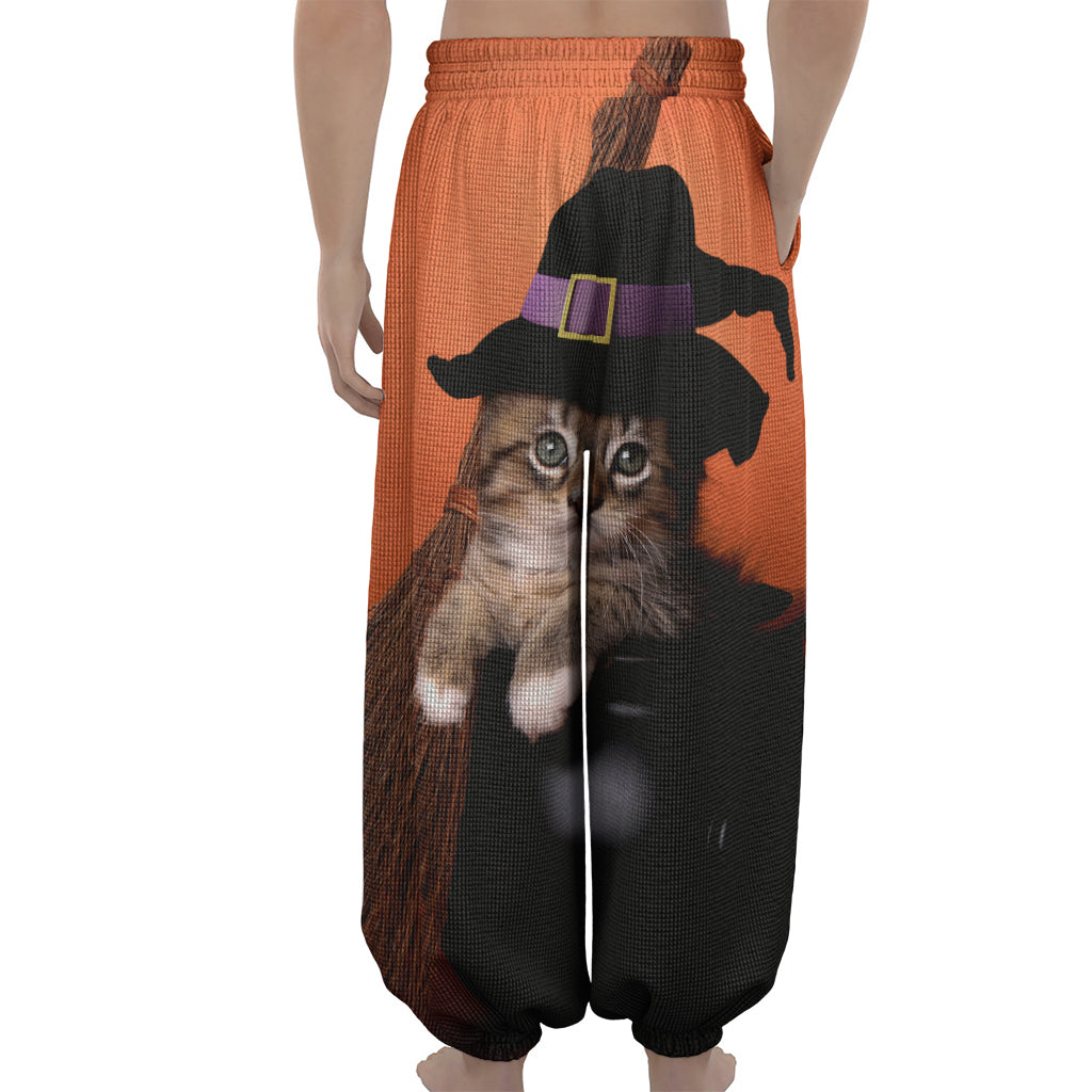Halloween Cute Witch Cat Print Lantern Pants