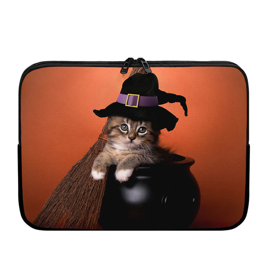Halloween Cute Witch Cat Print Laptop Sleeve