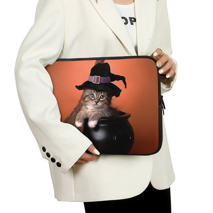 Halloween Cute Witch Cat Print Laptop Sleeve