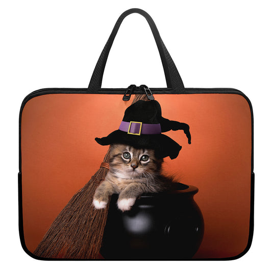 Halloween Cute Witch Cat Print Laptop Sleeve With Handle