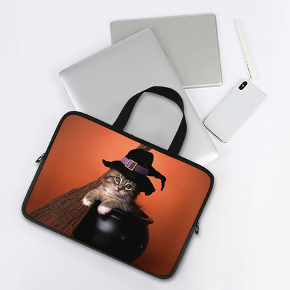 Halloween Cute Witch Cat Print Laptop Sleeve With Handle