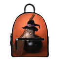 Halloween Cute Witch Cat Print Leather Backpack