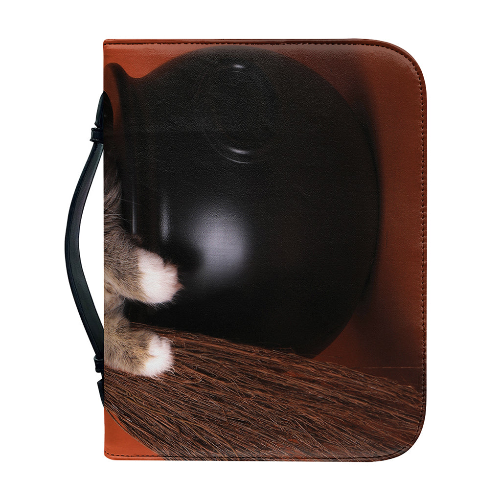 Halloween Cute Witch Cat Print Leather Bible Cover