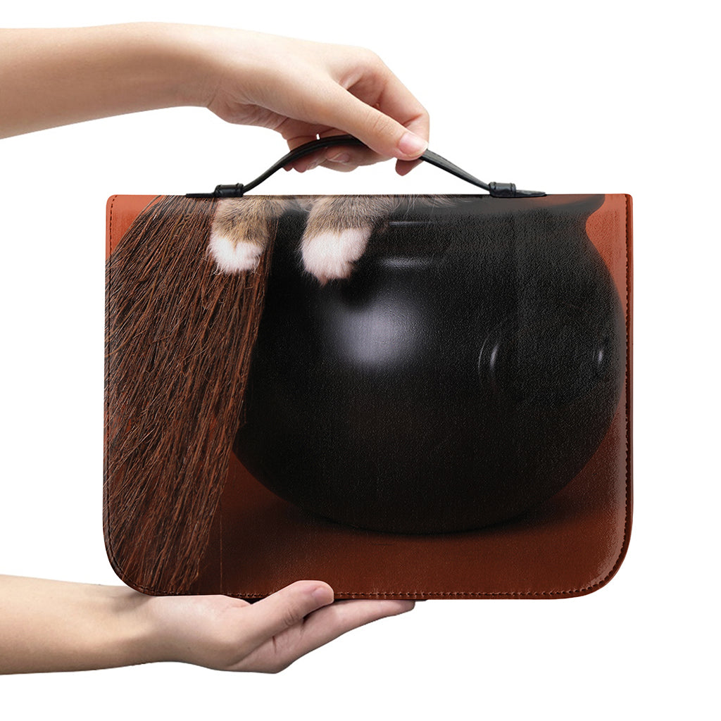 Halloween Cute Witch Cat Print Leather Bible Cover