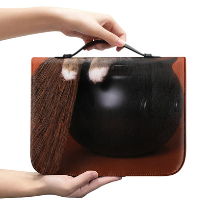 Halloween Cute Witch Cat Print Leather Bible Cover