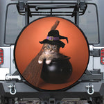 Halloween Cute Witch Cat Print Leather Spare Tire Cover