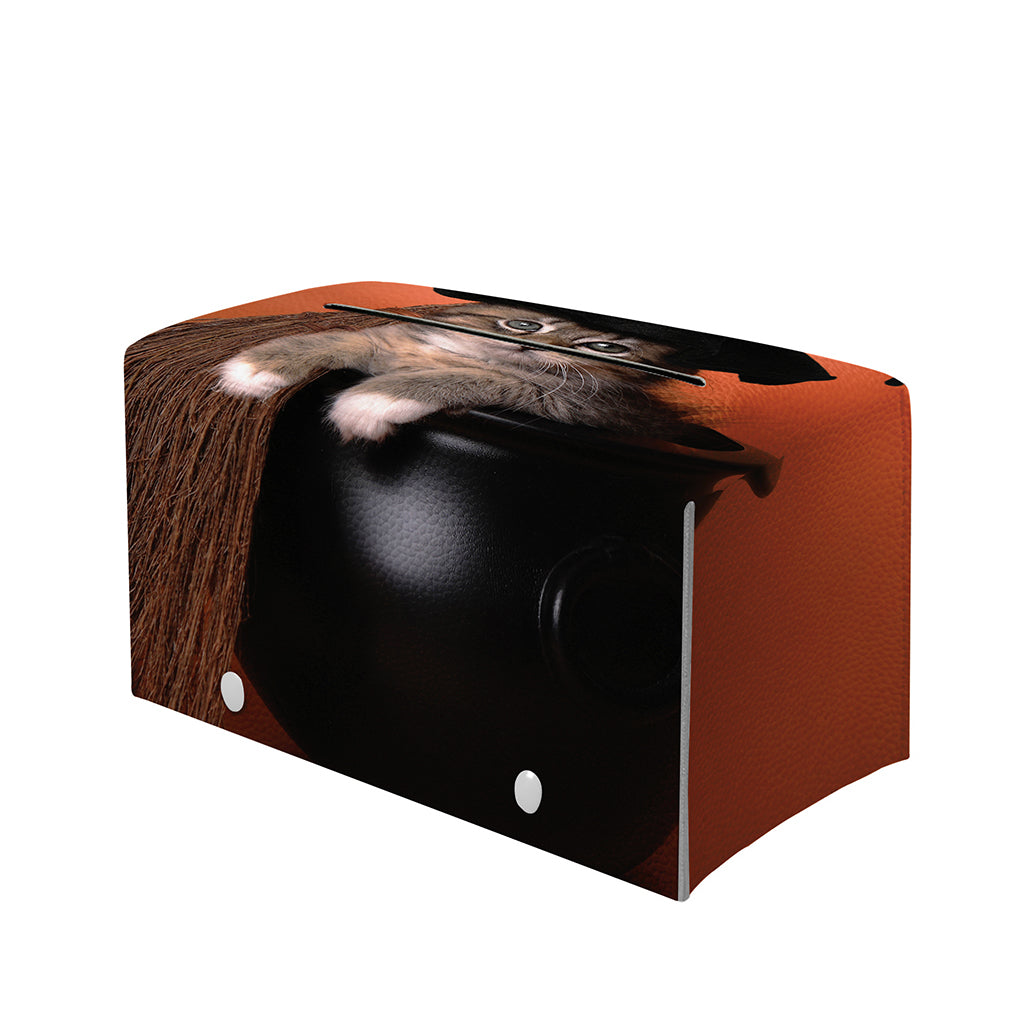 Halloween Cute Witch Cat Print Leather Tissue Box Cover
