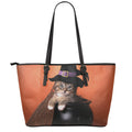 Halloween Cute Witch Cat Print Leather Tote Bag With Zipper