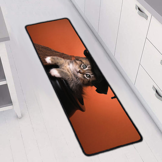 Halloween Cute Witch Cat Print Long Kitchen Mat