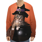 Halloween Cute Witch Cat Print Long Sleeve Baseball Jersey