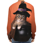 Halloween Cute Witch Cat Print Long Sleeve Baseball Jersey