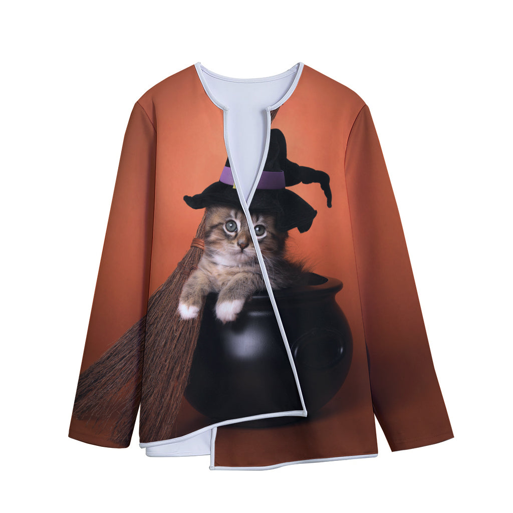 Halloween Cute Witch Cat Print Long Sleeve Short Coat