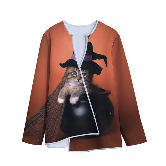 Halloween Cute Witch Cat Print Long Sleeve Short Coat