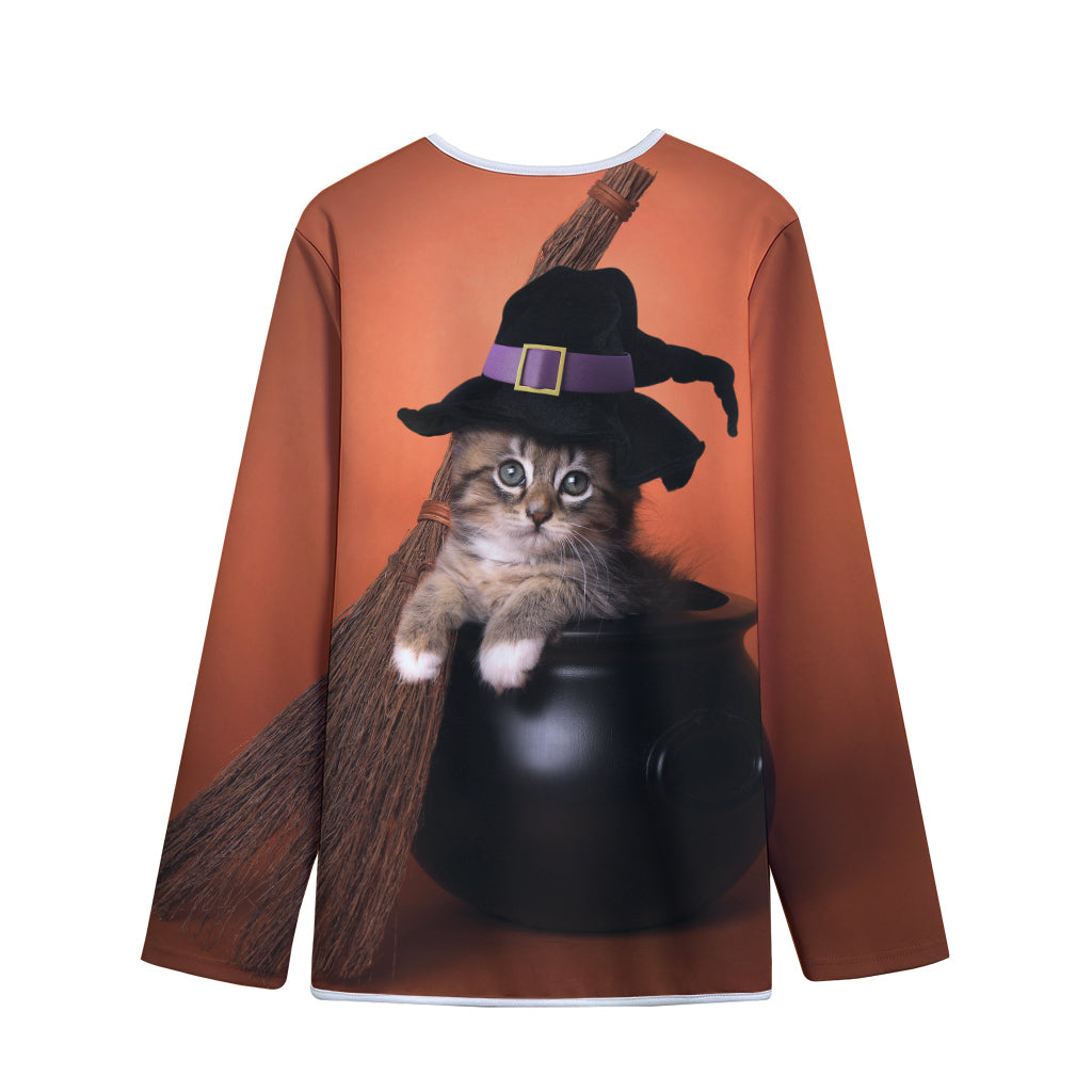 Halloween Cute Witch Cat Print Long Sleeve Short Coat