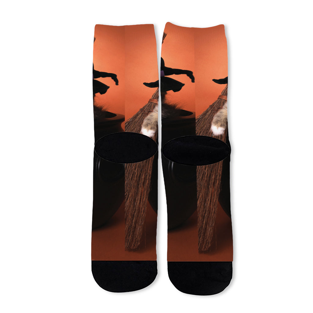 Halloween Cute Witch Cat Print Long Socks