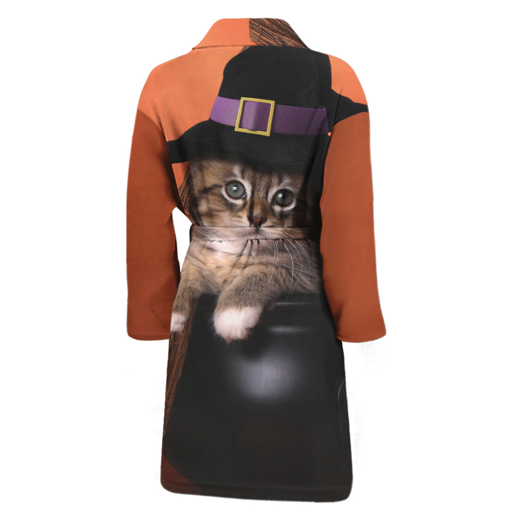 Halloween Cute Witch Cat Print Men's Bathrobe