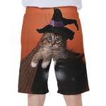 Halloween Cute Witch Cat Print Men's Beach Shorts