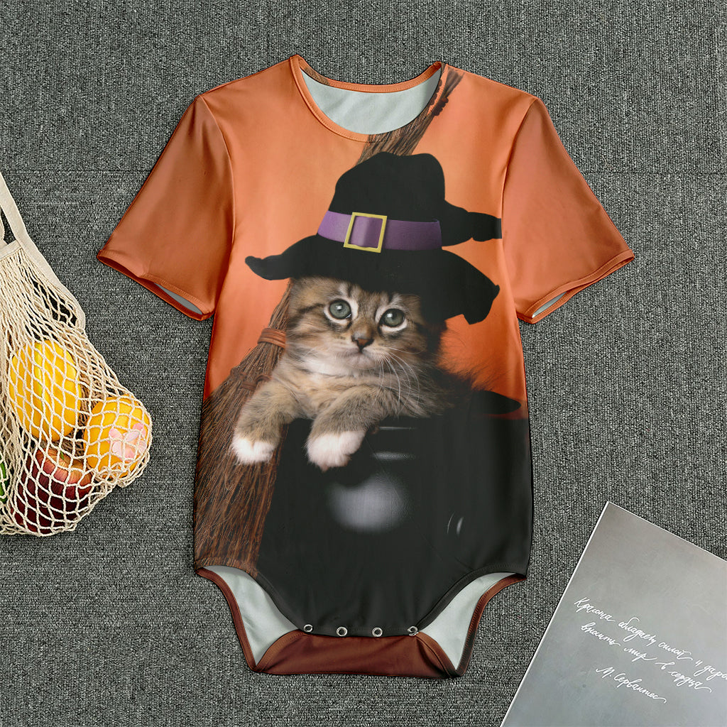 Halloween Cute Witch Cat Print Men's Bodysuit