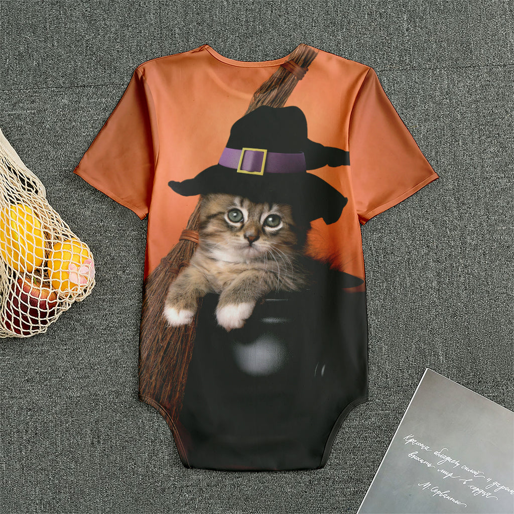 Halloween Cute Witch Cat Print Men's Bodysuit