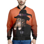 Halloween Cute Witch Cat Print Men's Bomber Jacket
