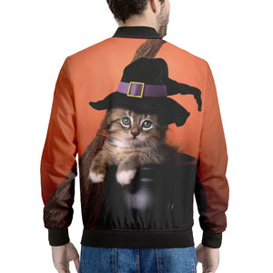 Halloween Cute Witch Cat Print Men's Bomber Jacket