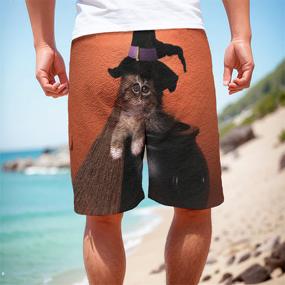 Halloween Cute Witch Cat Print Men's Cargo Shorts