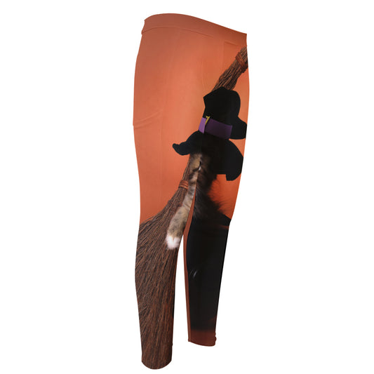 Halloween Cute Witch Cat Print Men's Compression Pants