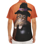 Halloween Cute Witch Cat Print Men's Deep V-Neck Shirt