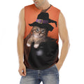 Halloween Cute Witch Cat Print Men's Fitness Tank Top