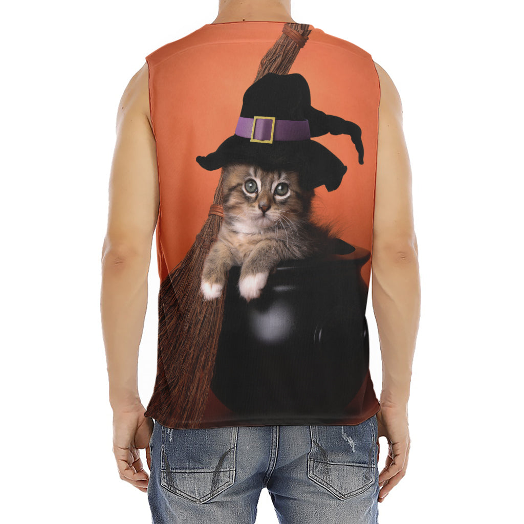 Halloween Cute Witch Cat Print Men's Fitness Tank Top