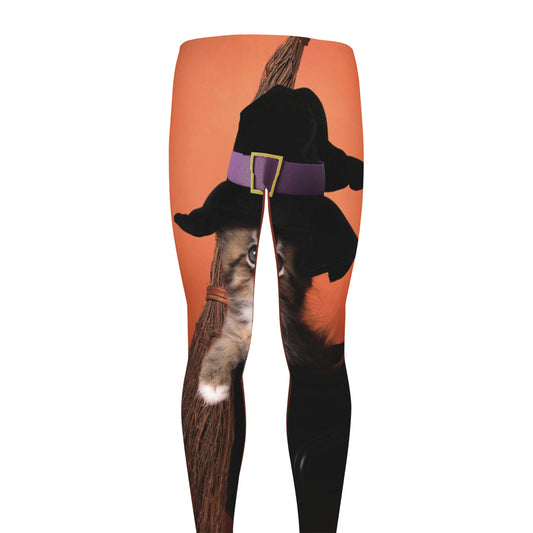Halloween Cute Witch Cat Print Men's leggings