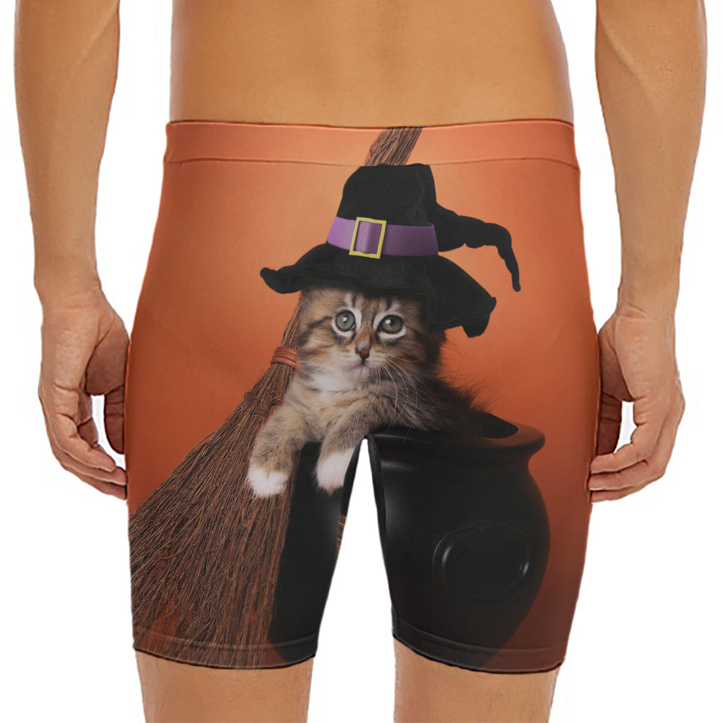 Halloween Cute Witch Cat Print Men's Long Boxer Briefs