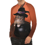Halloween Cute Witch Cat Print Men's Long Sleeve Rash Guard