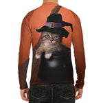 Halloween Cute Witch Cat Print Men's Long Sleeve Rash Guard