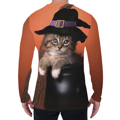 Halloween Cute Witch Cat Print Men's Long Sleeve T-Shirt