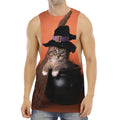 Halloween Cute Witch Cat Print Men's Muscle Tank Top