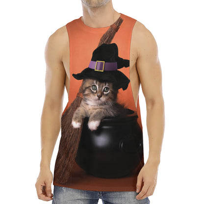 Halloween Cute Witch Cat Print Men's Muscle Tank Top