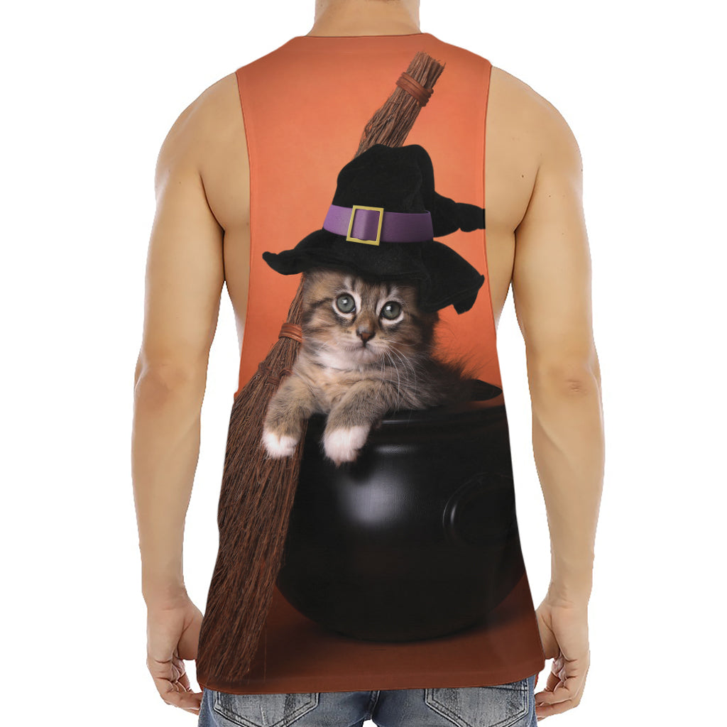 Halloween Cute Witch Cat Print Men's Muscle Tank Top