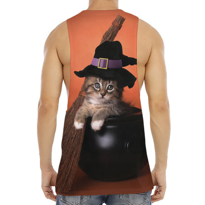 Halloween Cute Witch Cat Print Men's Muscle Tank Top