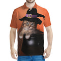 Halloween Cute Witch Cat Print Men's Polo Shirt