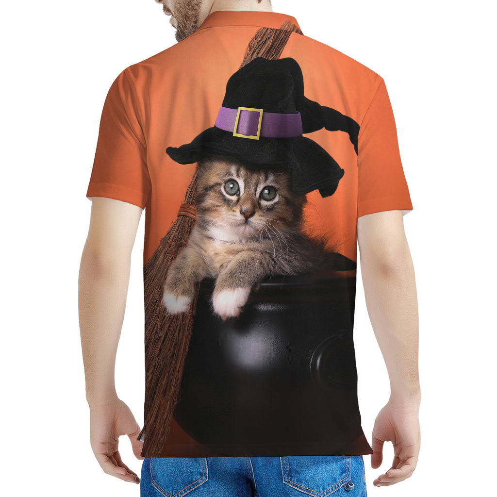 Halloween Cute Witch Cat Print Men's Polo Shirt