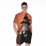 Halloween Cute Witch Cat Print Men's Rompers