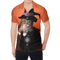 Halloween Cute Witch Cat Print Men's Shirt