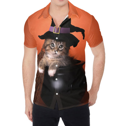 Halloween Cute Witch Cat Print Men's Shirt